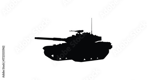 A black and white depiction of a military tank striking silhouette