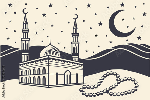Islamic hajj festival kaaba silhouette seamless repeating pattern design for cultural and religious celebrations