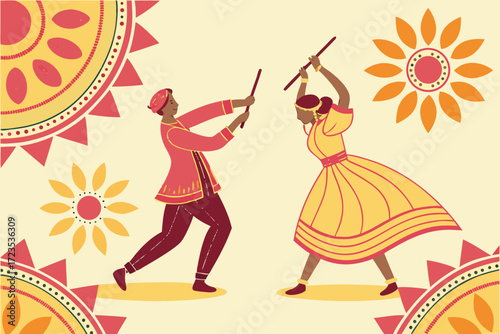 Vibrant seamless background design featuring traditional indian garba dance and festive elements for celebrations