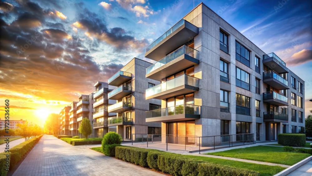 custom made wallpaper toronto digitalA row of modern apartments in a concrete cityscape at sunset