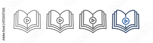 outline icon set e learning with open book  design