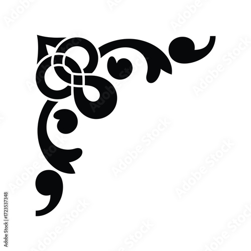 ornate corner decoration, swirl flourish element, decorative scroll design, elegant border accent, classic frame ornament
