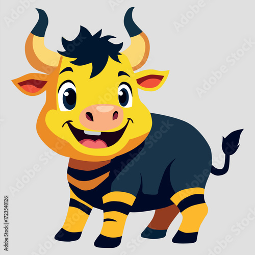 Happy Cartoon Bull Character Vector Illustration