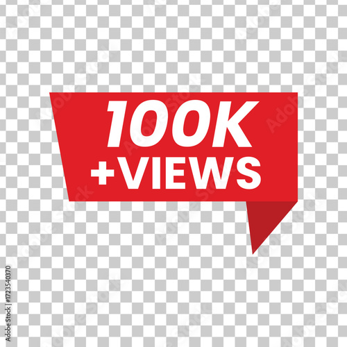 Red speech bubble displaying 100k views, a symbol of popularity and engagement on social media