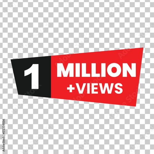 Eyecatching 1 million plus views badge in red and black, ideal for boosting video popularity