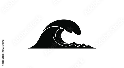 Stylized ocean wave design with a minimalist black shape silhouette