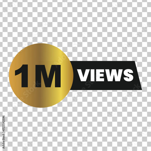Golden one million views badge for social media isolated on transparent background vector illustration