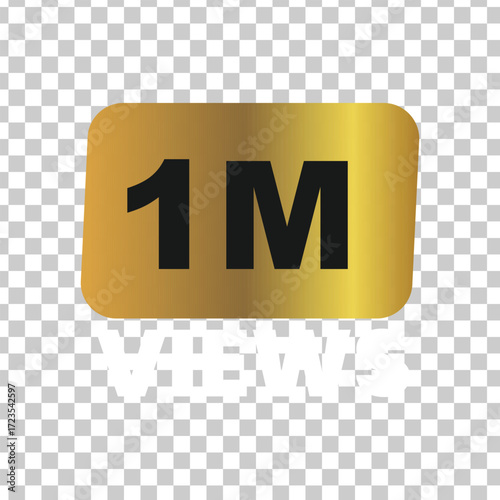 Golden one million views badge for social media isolated on transparent background vector illustration