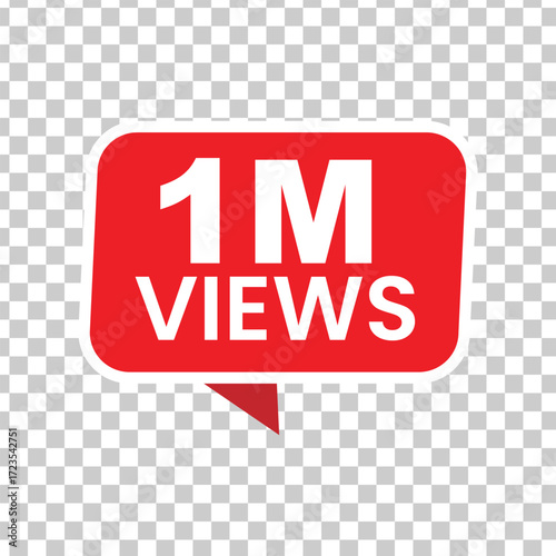 Red one million views badge for social media isolated on transparent background vector illustration