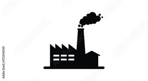 Industrial factory with a smoking chimney simple black and white silhouette