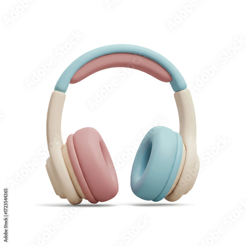 Pastel headphones sit on white surface, casting soft shadow, creating playful and modern aesthetic, perfect for music lovers and tech enthusiasts.