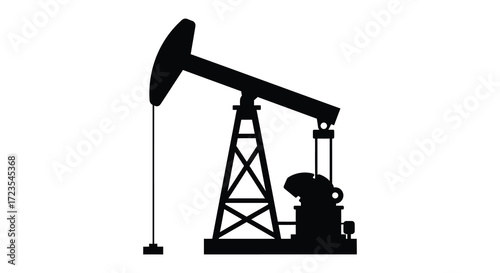 Black oil pump jack structure against white background a stark silhouette