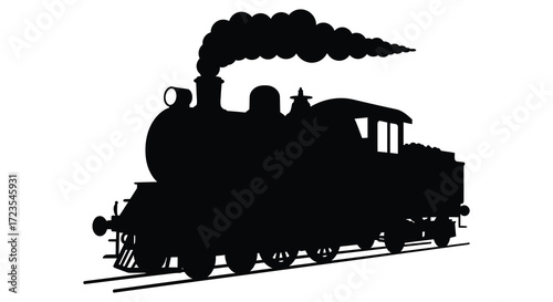 Vintage steam train with billowing smoke a striking black silhouette