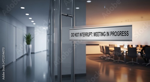 Wallpaper Mural Do Not Interrupt Office Meeting in Progress Sign Placed Clearly on Corporate Conference Room Door Torontodigital.ca