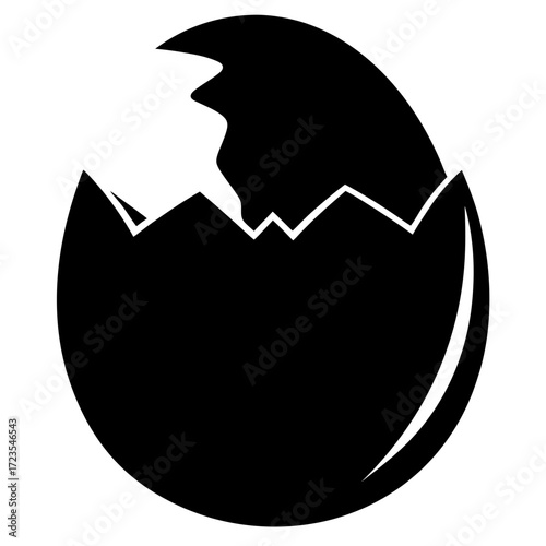 Cracked eggshell silhouette with emerging chick silhouette