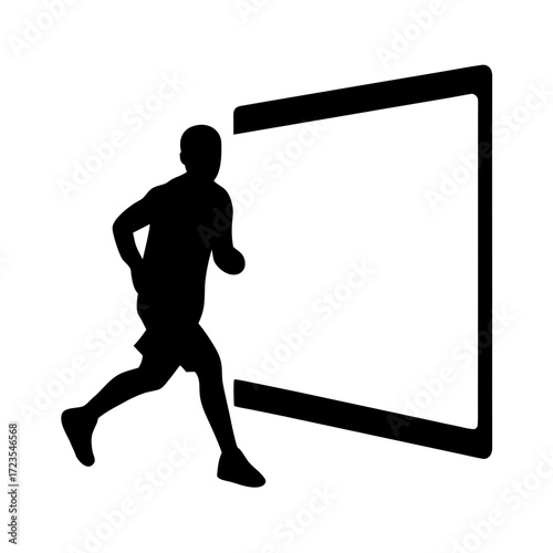 Man running towards a large open doorway silhouette