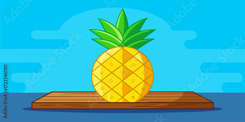 Flat Design Illustration of a Pineapple on a Wooden Table. Bright and colorful flat design vector illustration of a whole pineapple, High quality vector artwork, easy to scale and edit.
