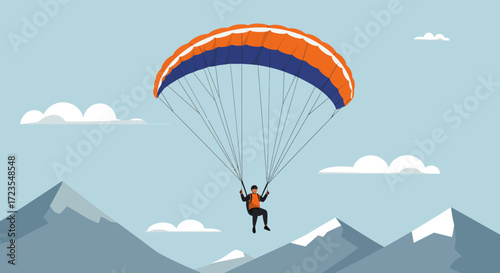 Paragliding Adventure Soaring Above Mountains Under a Cloudy Sky