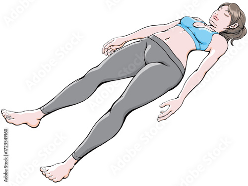 ヨガ_死者のポーズ_シャバーサナ_若い女性_目閉じ.eps