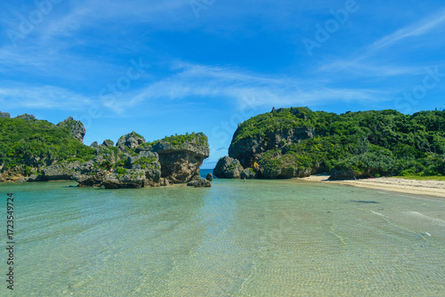 A clean small beach surrounded by natural reefs