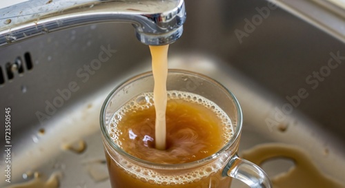 Wallpaper Mural Dirty Water From Faucet Filling Glass Cup With Muddy Brown Liquid Unfit for Drinking Torontodigital.ca