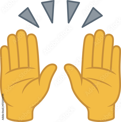 Raised yellow hands emoji celebrating success, high five symbol of joy, excitement, applause gesture, happy celebration icon isolated illustration