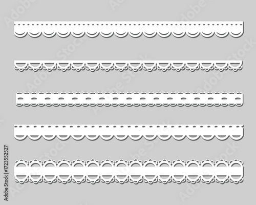 anglaise, decorative flower floral lace embroidery design vector Set of seamless lattice borders. white lace ribbons cotton eyelet lace doily