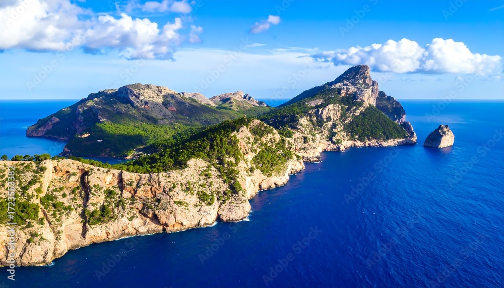 Obraz premium Coastal scenery, dramatic cliffs, lush foliage