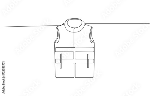 Continuous one line drawing of a high visibility safety vest workwear, single-line vector illustration, on transparent background.