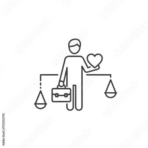 Person balancing career and compassion with scales and heart symbol