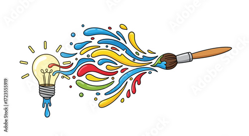 vibrant creativity and brilliant ideas with a paintbrush transforming a glowing lightbulb