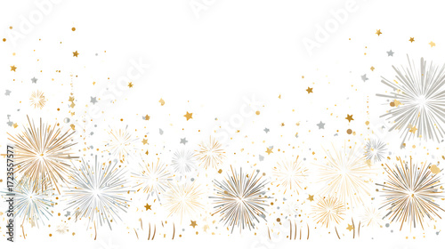 Elegant Gold and Silver Fireworks Celebration Border; Festive New Year's Eve Design
