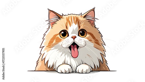 A portrait illustration of a (Persian Cat) sticking out tongue and panting, isolated on white background