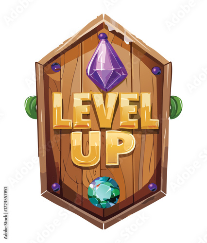RPG Game Level Up Window with a Purple Gemstone

