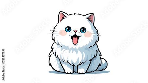 A portrait illustration of a (Persian Cat) sticking out tongue and panting, isolated on white background