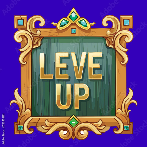Fantasy Game UI Element 'Level Up' Board with a Sapphire

