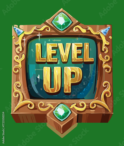 Game Interface Level Up Window with an Emerald and Gold Border

