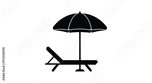 Beach relaxation with an umbrella and lounge chair silhouette