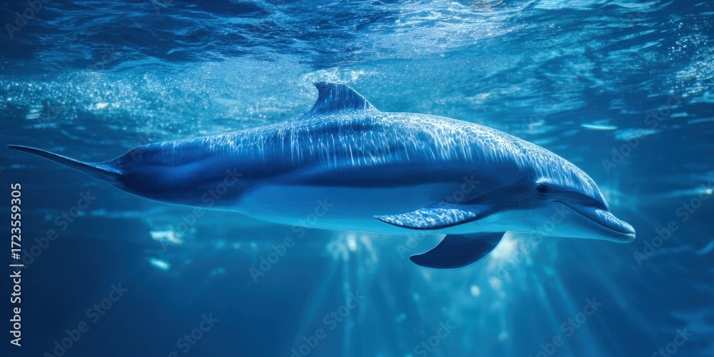 Fototapeta premium The graceful dolphin swimming in the crystal-clear ocean waters.