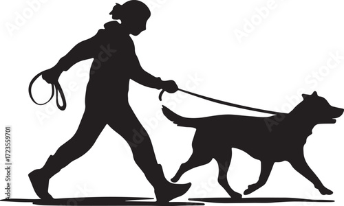 Silhouette Illustration of Person Walking Dog in Sync Minimal Line Art
