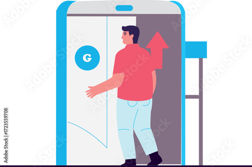 Elevator Vector: Man Riding an Elevator for Business & Career Growth