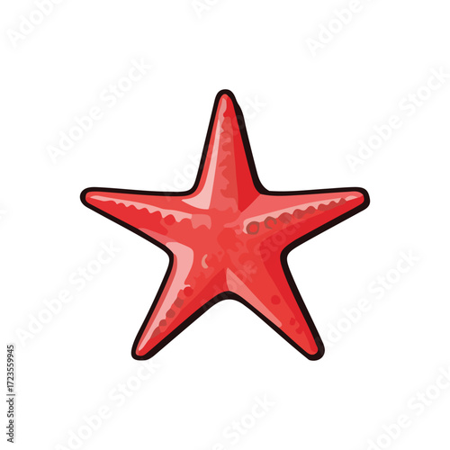 Illustration of a vibrant red starfish with detailed texture and black outlines, isolated on a white background.