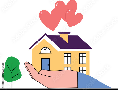Home & Family Love: A Hand Holding a House Vector Graphic