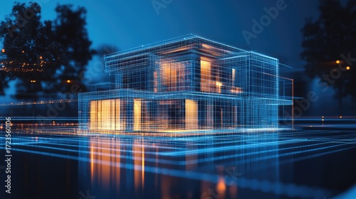 connectivity high tech abstract visualization of a suburban house
