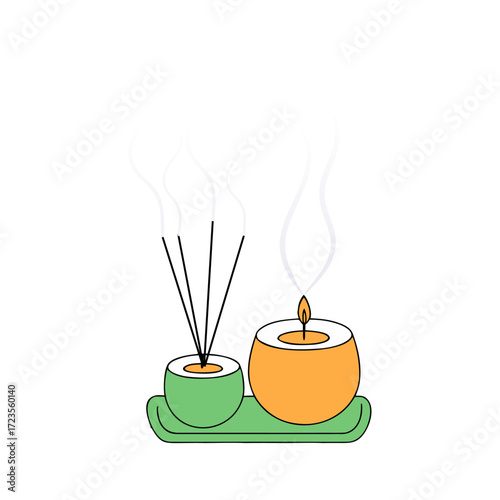 Vector illustration of indoor aromatherapy diffuser and incense sticks illustration