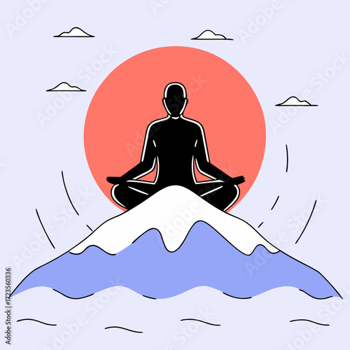  Meditator silhouette on mountain summit vector illustration illustration