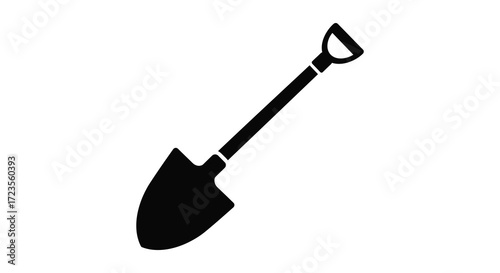 Simple black and white illustration of a garden digging tool silhouette