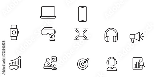 Modern Technology and Business Line Icons Set