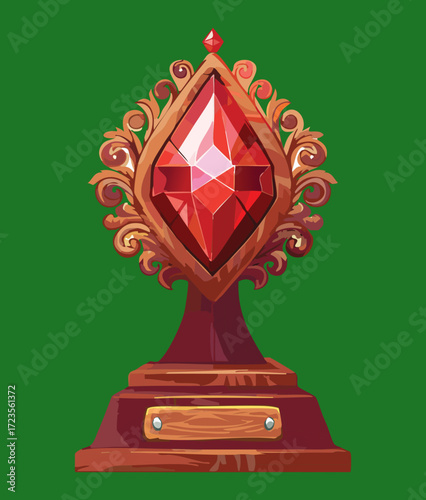 Elegant golden award with a large red diamond, symbolizing a valuable victory and a special reward
