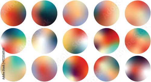 Gradient Vector Spheres Set – Pink, Orange, Yellow, Purple, and Green Abstract 3D Circle Elements for Backgrounds, Illustrations, UI, and Branding, Lava Lamp